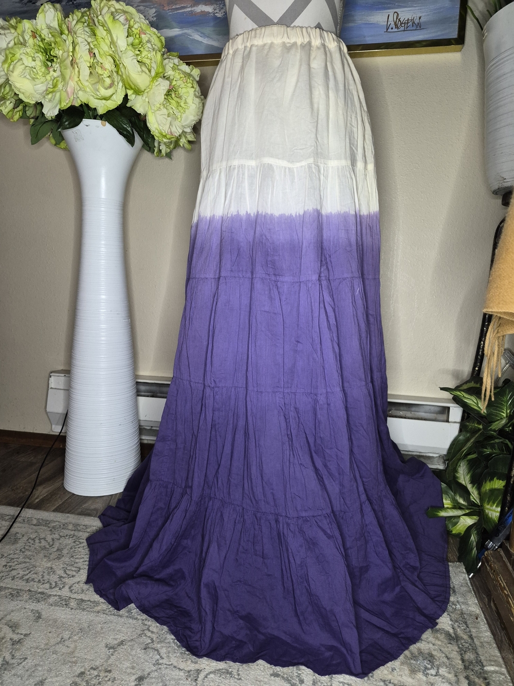 Neva Womens Maxi Ombre Skirt in Cream to Purple